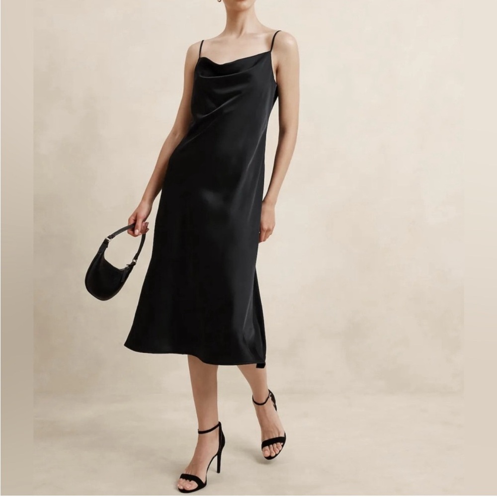 NWT- Classic Black Midi Dress with Slit